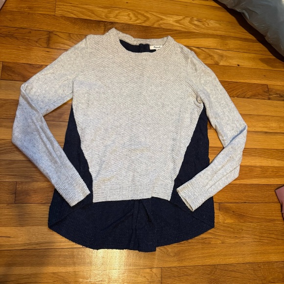 Madewell Sweaters - madewell montford colorblock navy and grey sweater with zipper in the back